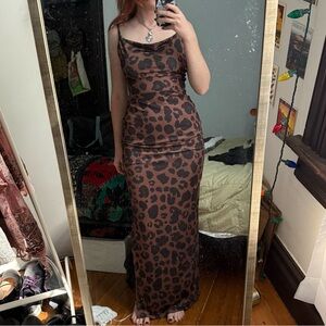 PrettyLittleThing Brown and Black Leopard Print Slip Maxi Dress